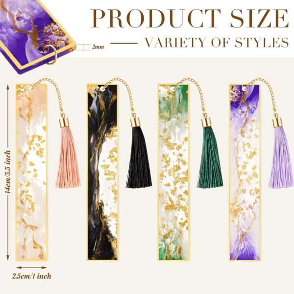 4Pcs Handmade Resin Bookmarks with Tassels