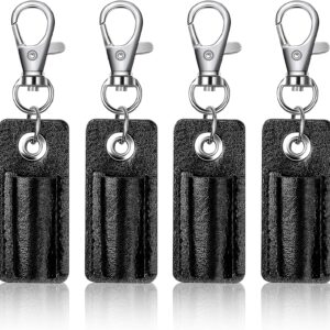 4PCS Portable Leather Pen Holder for Badge Holder Neck Lanyard (Black)