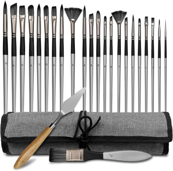24PCS Acrylic Paint Brushes Roll Set