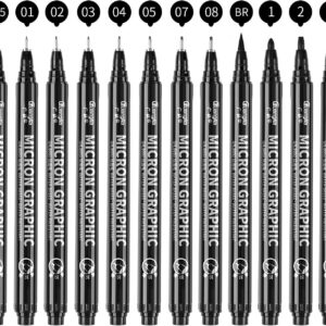 Guangna Black Micro-Pen Fineliner Ink Pens Drawing Pens 12 Pack