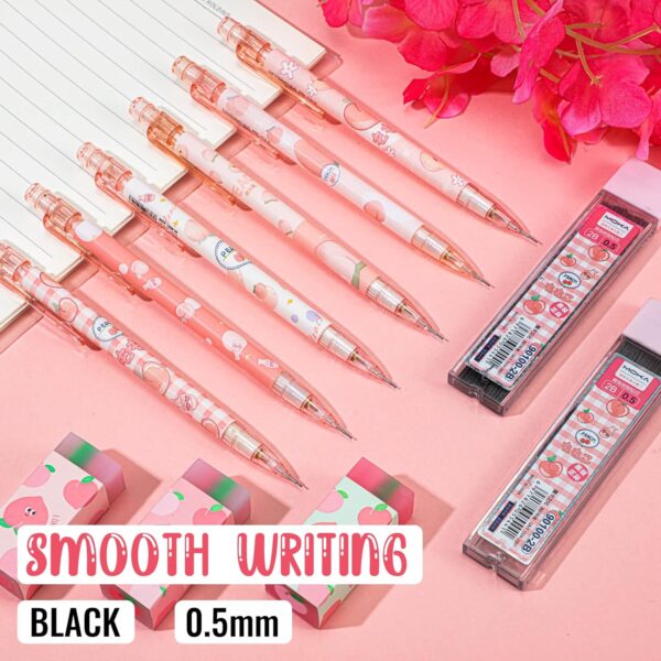 15pcs Peach Mechanical Pencils with 0.5mm Pencil Refills and Erasers