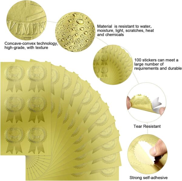 200Pcs Ribbon Embossed Seal and Gold Foil Certificate Stickers