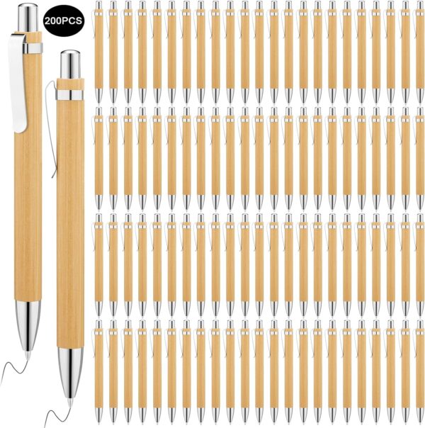 150Pcs Bamboo Ballpoint Pens Wooden Retractable Ballpoint Pen Bamboo Black Ink 1mm Pen Wood Sustainable Pens for Men Women Employee Writing Signature Journaling Home Office School