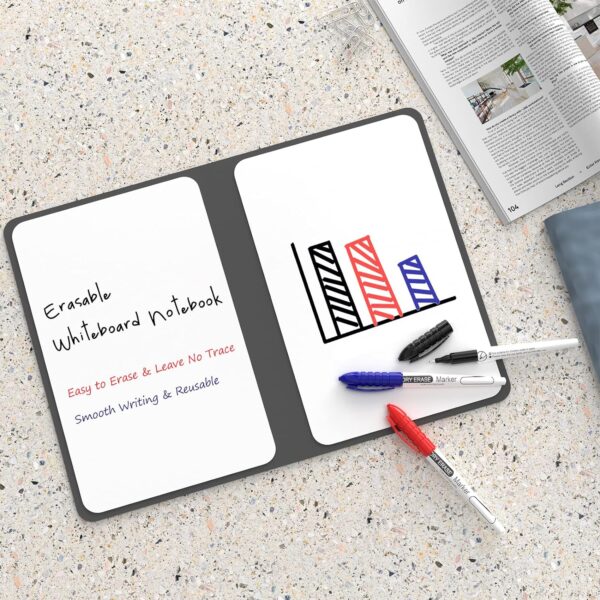 Portable Dry Erase Whiteboard Notebook with 3 Color Markers