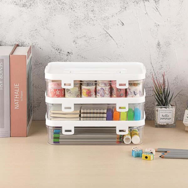 Clear Plastic Storage Container with Lid & Handle for Pencils Markers - Image 5