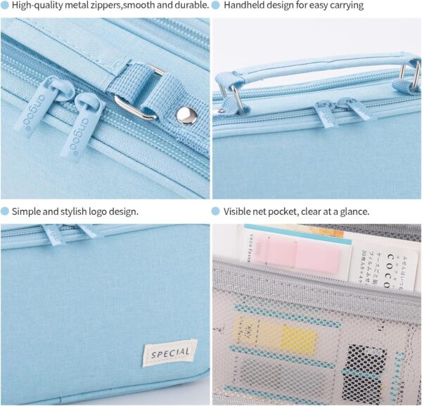 HVOMO Large capacity pencil case Pencil Pouch Double Zipper Storage Bag 3 Compartments Portable Multifunctional bag Desk Organizer School Marker Pen Casey(Dark Pink)
