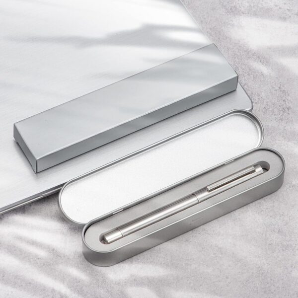 Stainless Steel Fountain Pen with Converter and Metal Pen Case Set