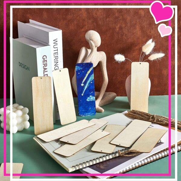 36 Unfinished Wood Blank Bookmarks Hanging Tags with Holes and Ropes 6 x 2 Inch
