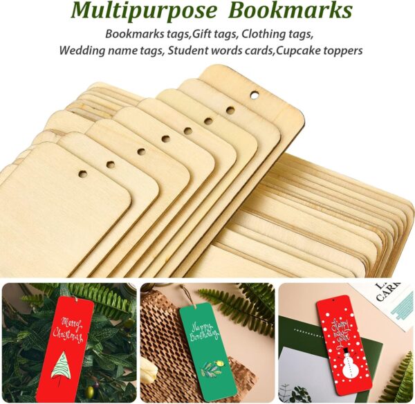 36 Unfinished Wood Blank Bookmarks Hanging Tags with Holes and Ropes 6 x 2 Inch