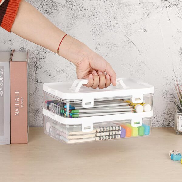 Clear Plastic Storage Container with Lid & Handle for Pencils Markers - Image 11