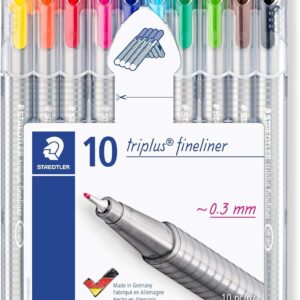 STAEDTLER Triangular Pen,Fineliner Triplus,334 SB10 0.3 mm,10 Colors