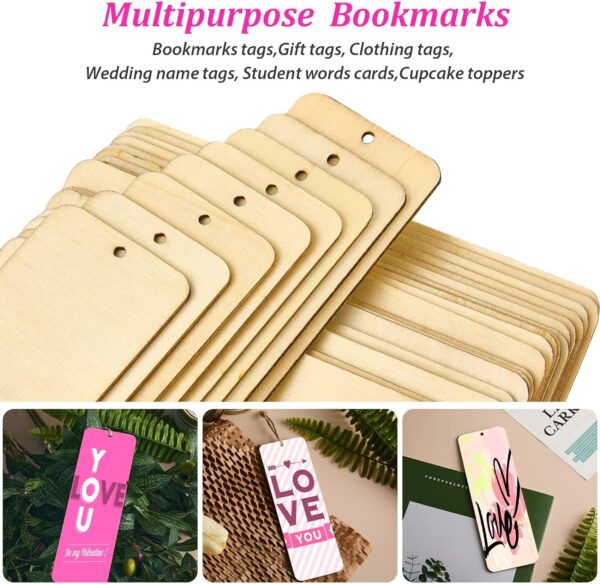 36 Unfinished Wood Blank Bookmarks Hanging Tags with Holes and Ropes 6 x 2 Inch