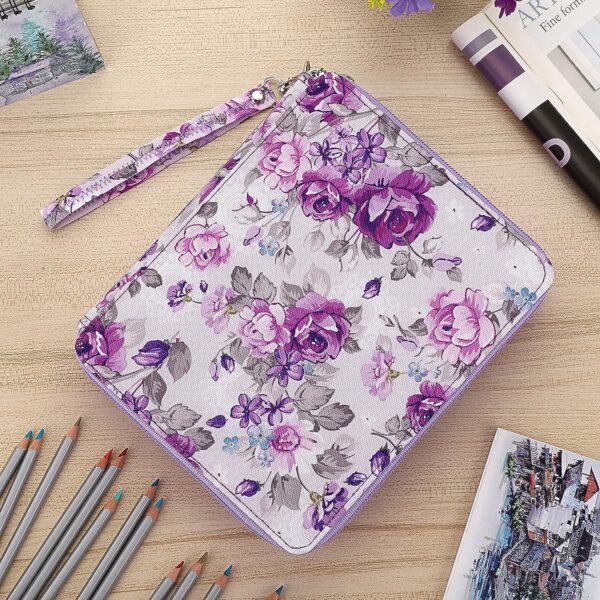 120 Slots Colored Pencil Case Purple Flower