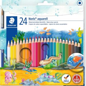 STAEDTLER 144 Noris Aquarell 24 Watercolour Pencils Plus Paint Brush