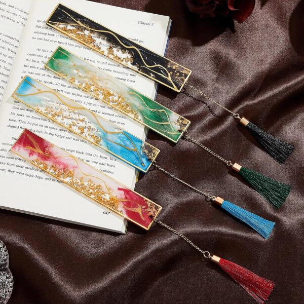 4Pcs Handmade Resin Bookmarks with Tassels