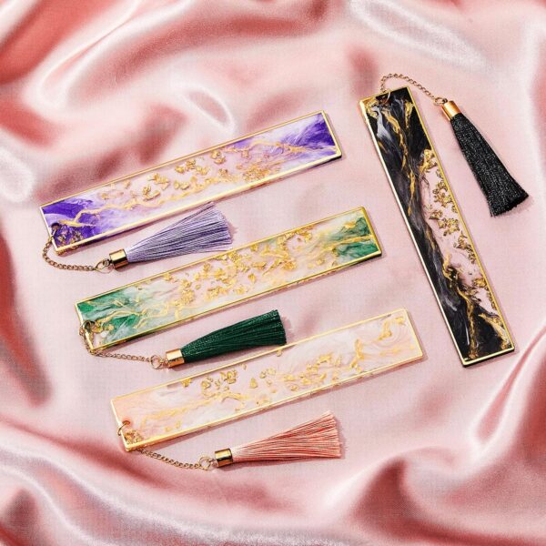 4Pcs Handmade Resin Bookmarks with Tassels