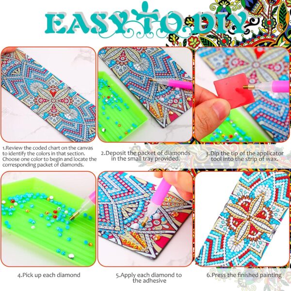 8 Pieces 5D Diamond Painting Bookmarks Floral Rhinestone with Tassels