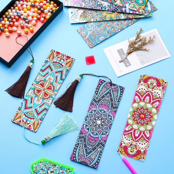 8 Pieces 5D Diamond Painting Bookmarks Floral Rhinestone with Tassels