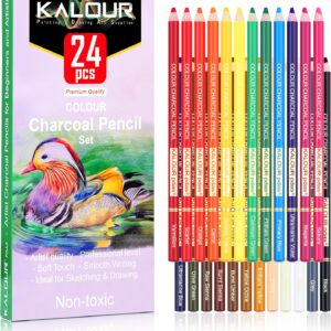 KALOUR 24 Premium Colored Charcoal Pencils Drawing Set
