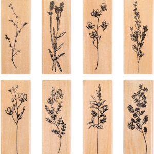 8pcs Vintage Plant Flower Decorative Rubber Wood Stamps for Crafting