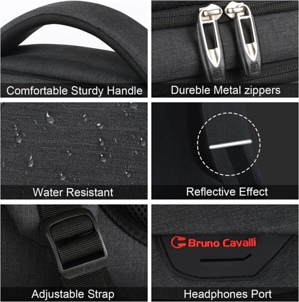 Bruno Cavalli Laptop Backpack with USB Charging Port Fit 15.6 inch Notebook