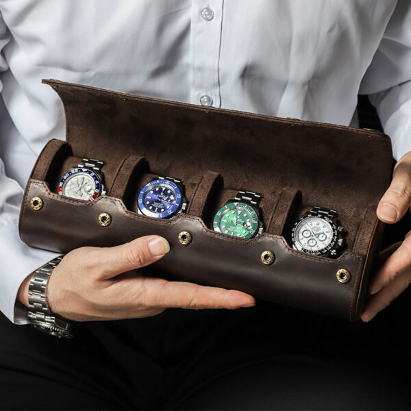 Leather Watch Roll Case 4 Slots Storage Box