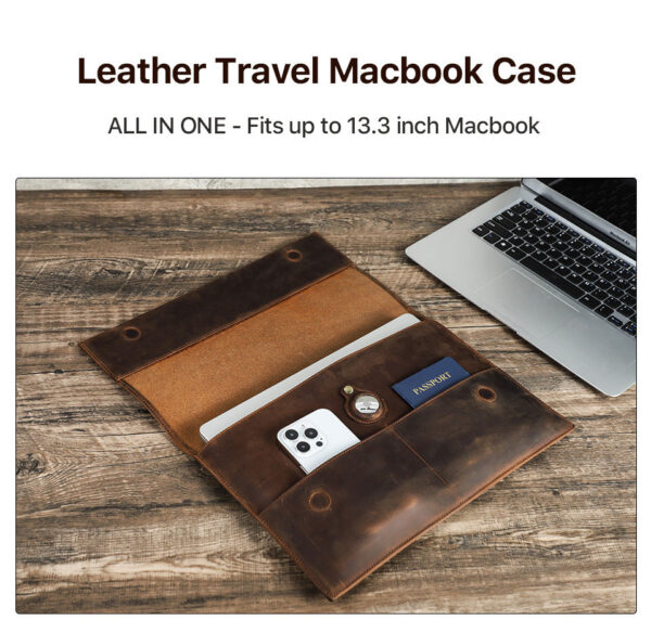 Leather Slim Laptop Sleeve Case 13.3 inch with Airtag Holder