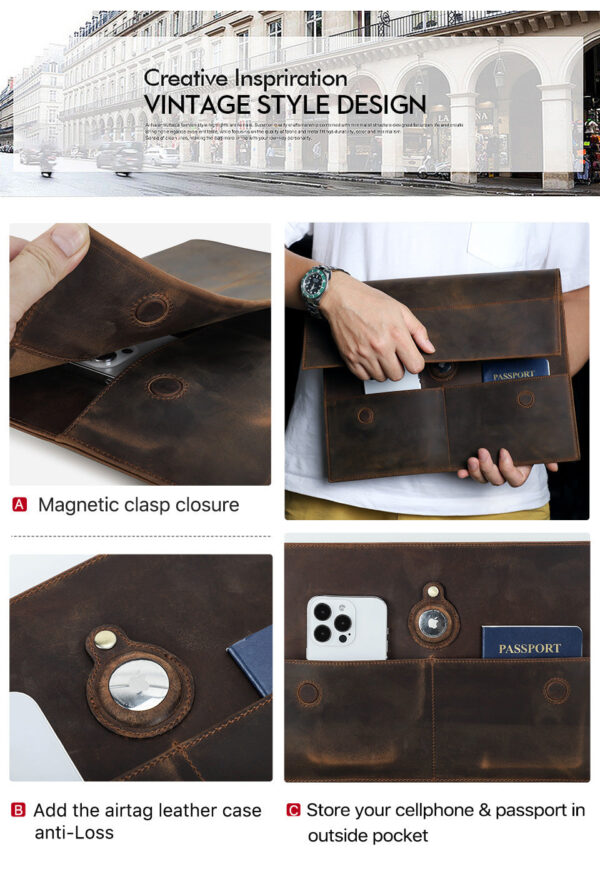 Leather Slim Laptop Sleeve Case 13.3 inch with Airtag Holder
