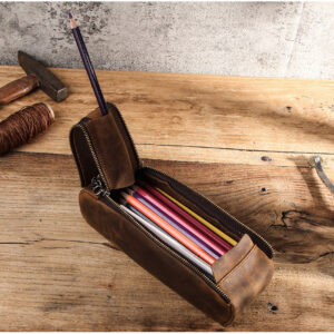 Leather Zipper Pencil Case Pen Pouch
