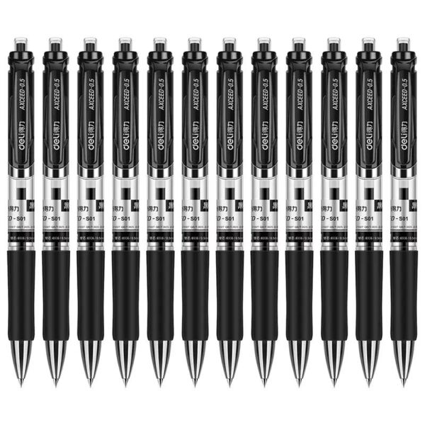 DELI S01 Retractable Quick Dry Gel Pens Fine Point 0.5mm Bulk 12 Count