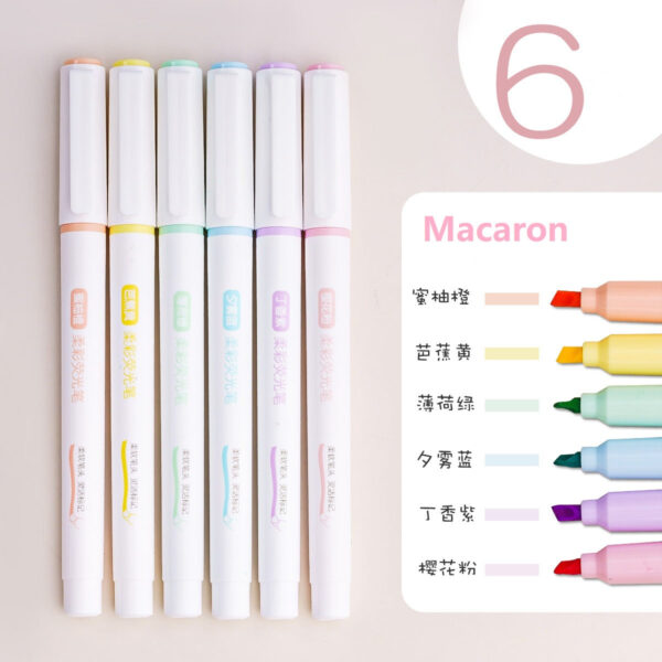 DELI Highlighters Fluorescent Macaron Mild 6 Assorted Colors,Round Shape