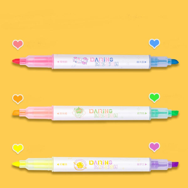 DELI S749 Dual-Tip Highlighter,Chisel Tip,6 Assorted Colors,3 Pack