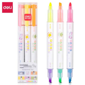 DELI S749 Dual-Tip Highlighter,Chisel Tip,6 Assorted Colors,3 Pack