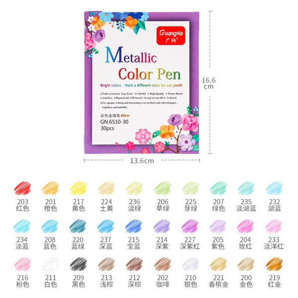 Guangna 6510 Metallic Color Pen 10/12/15/20/30 Fine Point Markers