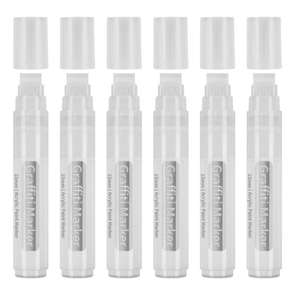 6Pcs White Jumbo Graffiti Markers 15mm Wide Tip Acrylic Paint Pen