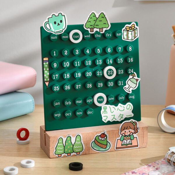 Wooden Desk Ring Perpetual Planner Calendar