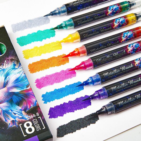 Flexible Brush Pens Metallic 8 Colors for Art Drawing Calligraphy - Image 5