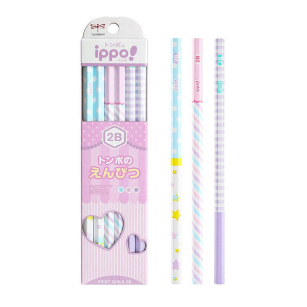Tombow ippo! Kakikata Wood Pencil 2B HB,Print Girls,12 Pack