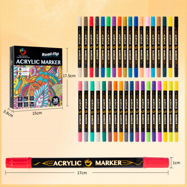 36 Colors Acrylic Paint Bursh Marker Dual Tip Pens