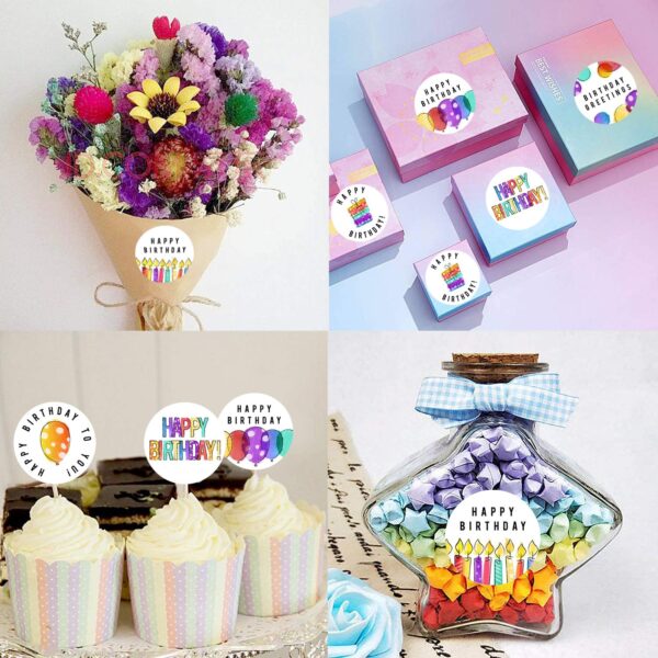 500 Labels Happy Birthday Stickers Round 1.5 inch
