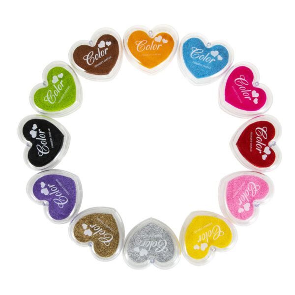 12 Color Heart Shape Craft Ink Pad for Paper,Wood,Fabric