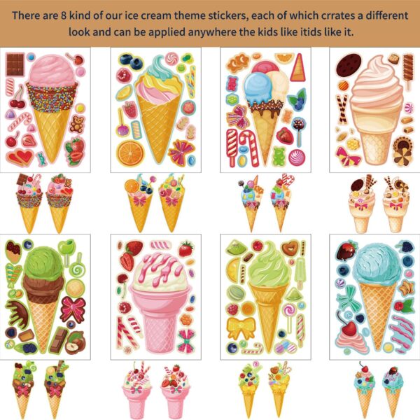 32 Sheets Cartoon Ice Cream Summer Face DIY Stickers for Kids