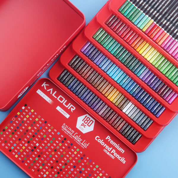 KALOUR 180 Colored Pencil Set -3.8mm Rich Pigment Soft Core Tin Box