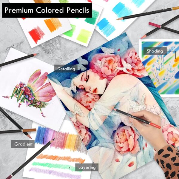 KALOUR 180 Colored Pencil Set -3.8mm Rich Pigment Soft Core Tin Box