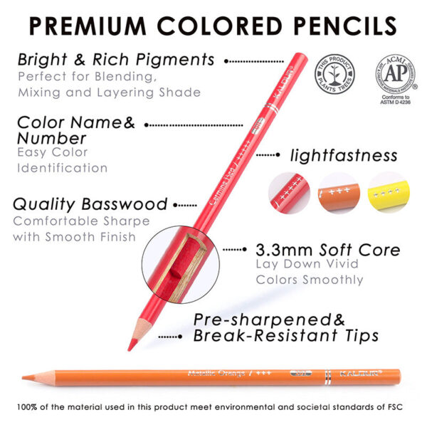 KALOUR 240 Professional Colored Pencils Set for Drawing Sketching Shading Coloring