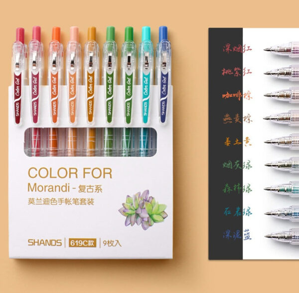Morandi Color Gel Pens,Medium Point,Assorted,9 Count