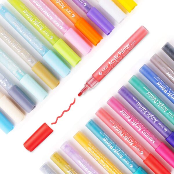 STA 1000 Acrylic Painter Marker Pens 24 Color for Glass Rock Wood Canvas