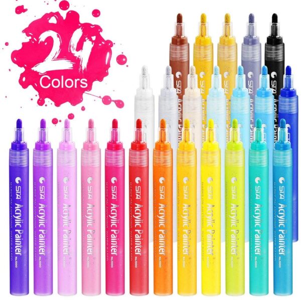 STA 1000 Acrylic Painter Marker Pens 24 Color for Glass Rock Wood Canvas