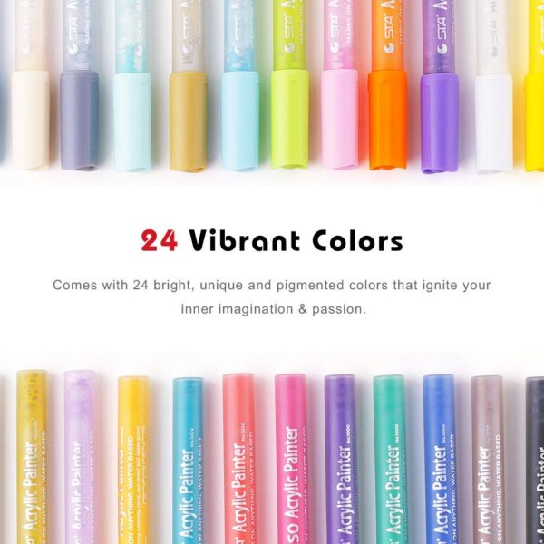 STA 1000 Acrylic Painter Marker Pens 24 Color for Glass Rock Wood Canvas