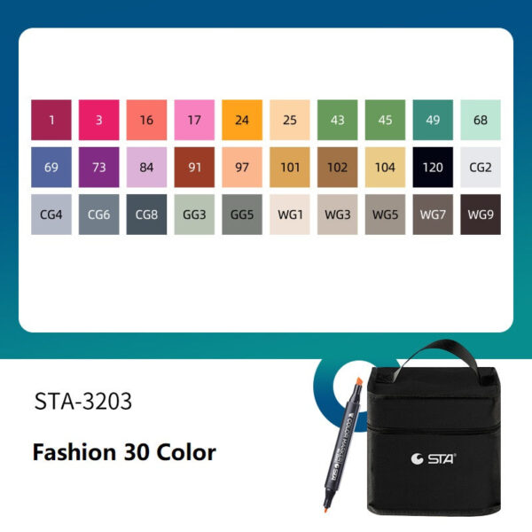 SAT 3203 Twin Art Markers Alcohol Based 30 Color Animaiton Fashion Set